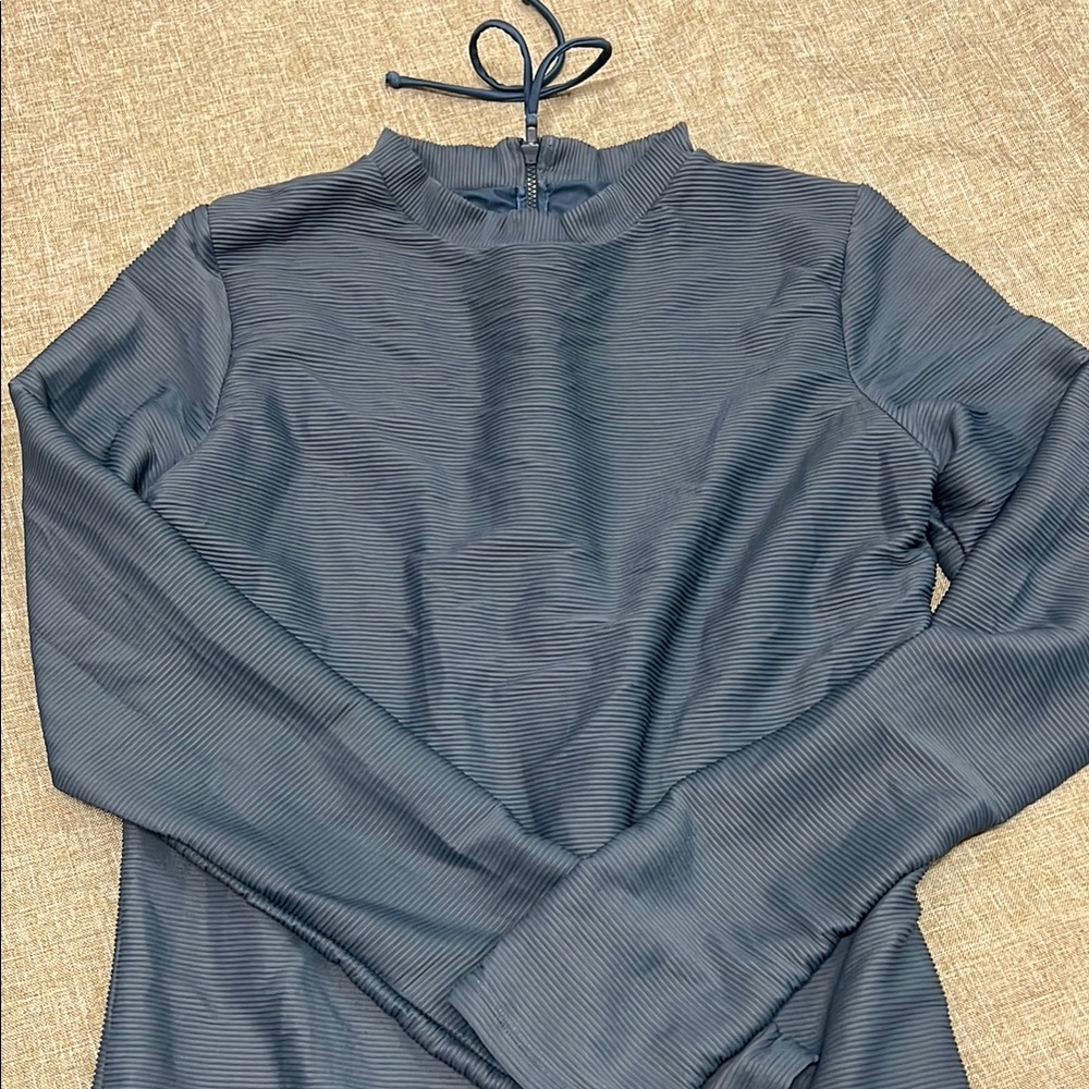 Blue Mandarin Collar Tie Front One Piece